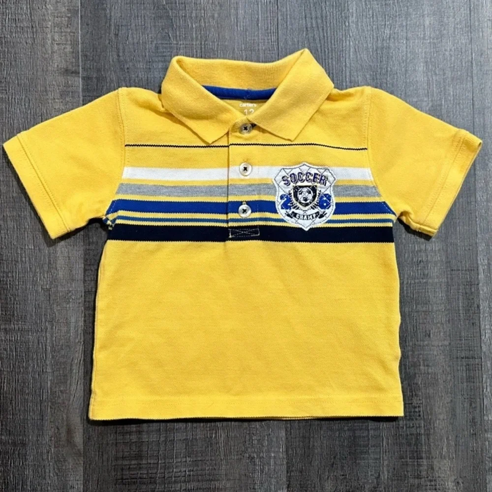 💞 New Carter’s Baby & Toddler Boys Size 12 Months Yellow Striped Soccer Polo